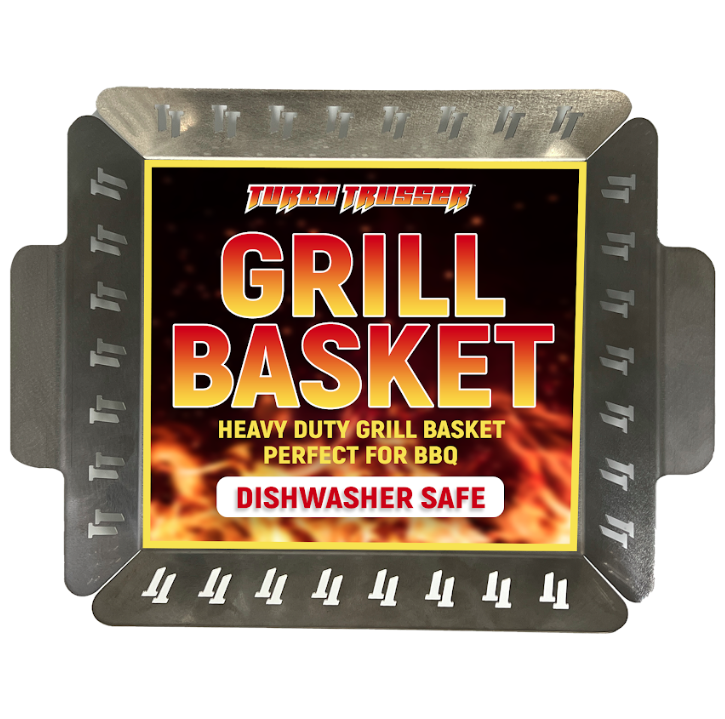 Turbo Trusser | Heavy Duty Grill Basket | Made In USA | Veggies, Fish & More | Stainless Steel | Dishwasher Safe | Perfect for BBQ |